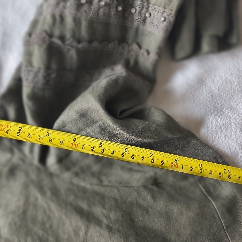 4 Loveandliberty Women's Linen Olive Green Jacket with Lace Details Size L - Picture 11 of 13
